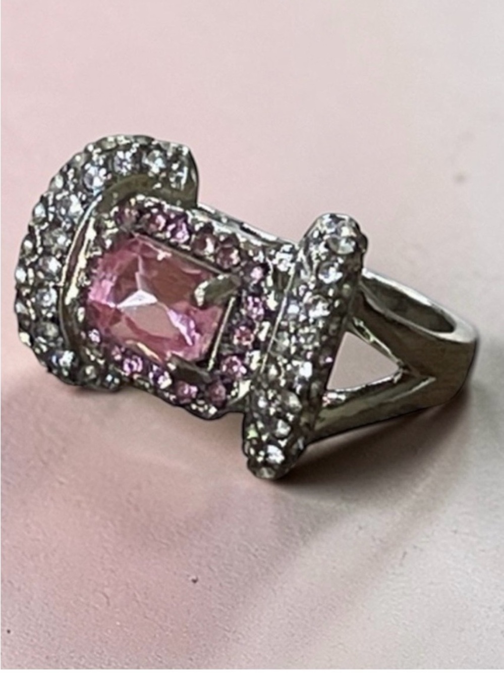 PINK & WHITE Sapphire  Silver Ring  7